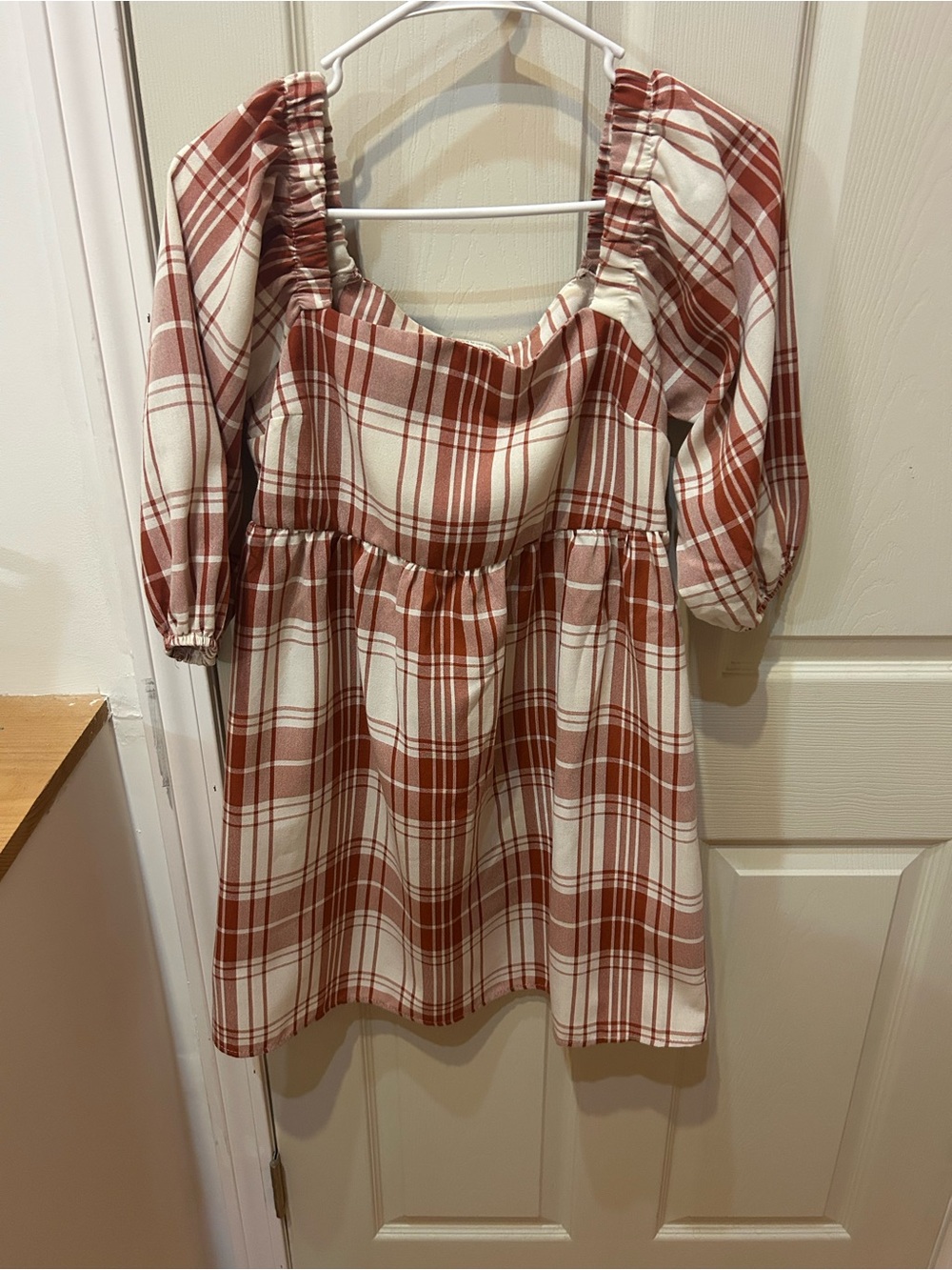 Monteau Rust and Cream Plaid Mini Dress